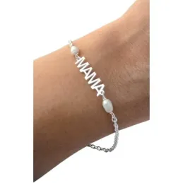 Pulsera para MAMÁ de Plata Ley 925m con 17 cm. cadena forzada detalle
