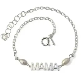 Pulsera para MAMÁ de Plata Ley 925m con 17 cm. cadena forzada detalle