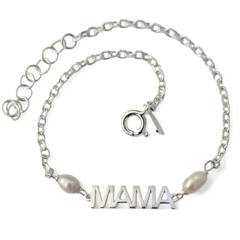 Pulsera para MAMÁ de Plata Ley 925m con 17 cm. cadena forzada detalle
