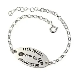 Pulsera para Graduación en Plata de Ley 925m con 17 cm. mensaje FELIC