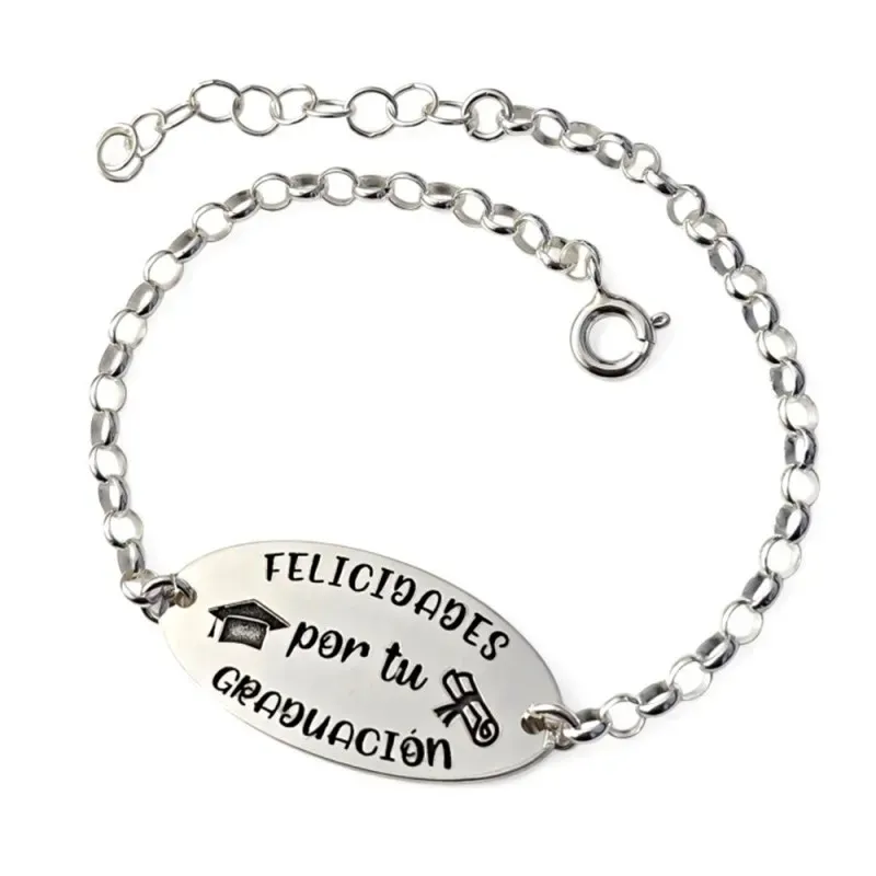 Pulsera para Graduación en Plata de Ley 925m con 17 cm. mensaje FELIC