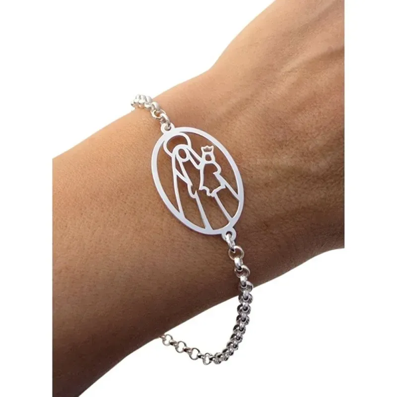 Virgen del Carmen Pulsera en Plata Ley 925m de 17.5 cm. silueta calad
