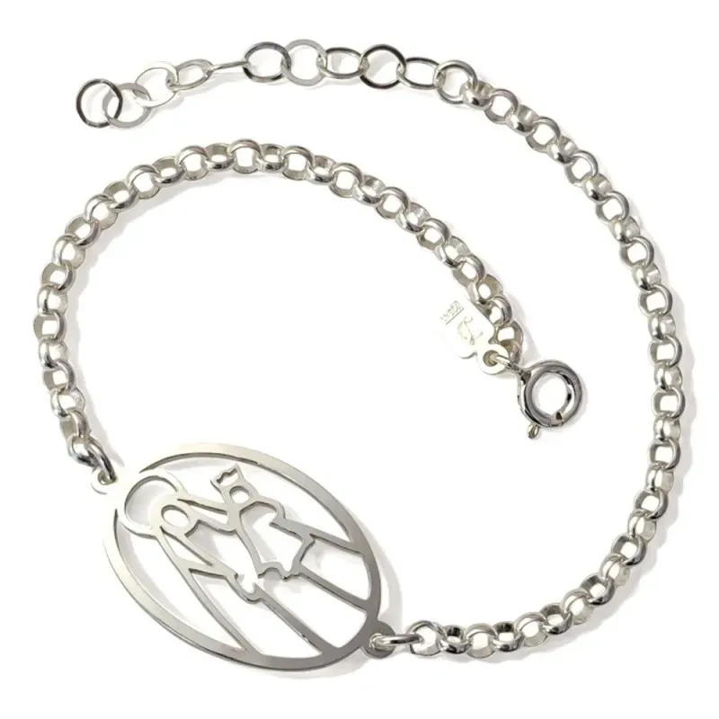 Virgen del Carmen Pulsera en Plata Ley 925m de 17.5 cm. silueta calad