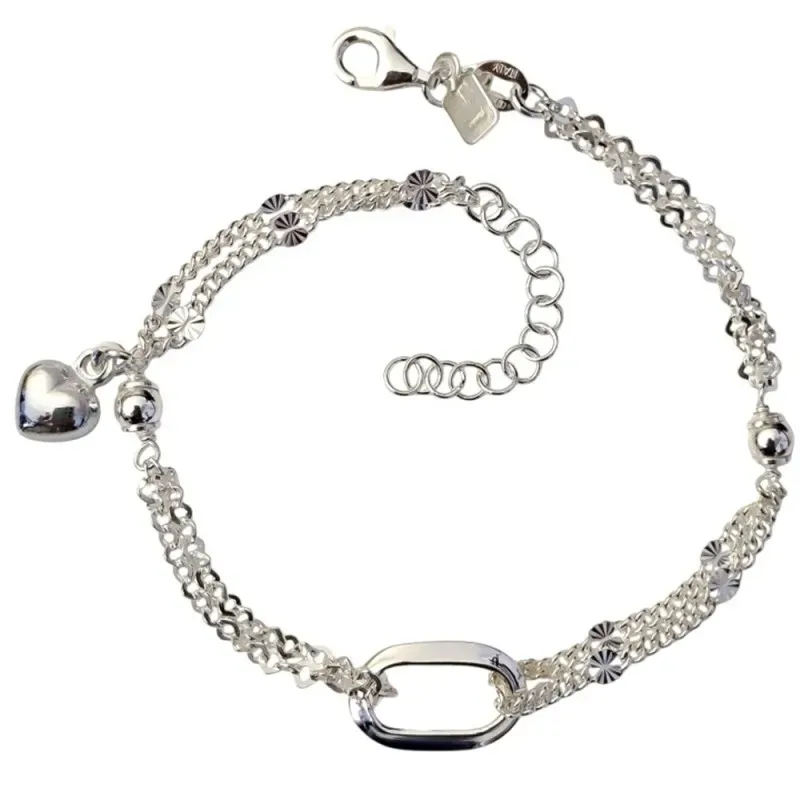 Pulsera Plata Ley 925m de 17 cm. doble cadena con bolas 4 mm. pieza o