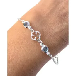 Pulsera Trébol Plata de Ley 925m con 15 cm. circonitas azules 6 mm. a