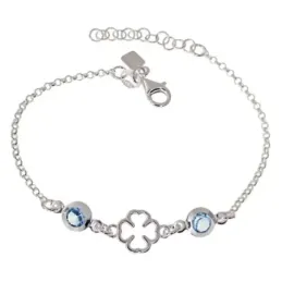 Pulsera Trébol Plata de Ley 925m con 15 cm. circonitas azules 6 mm. a