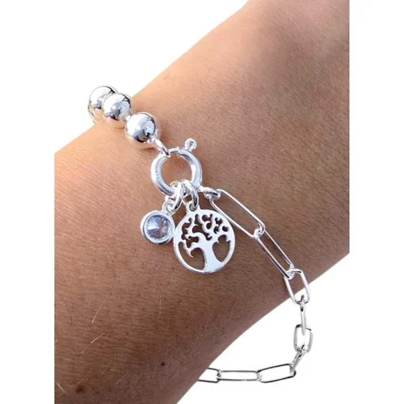 Pulsera Plata de Ley 925m de 16 cm. Árbol de la vida amuleto de 10 mm
