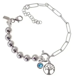 Pulsera Plata de Ley 925m de 16 cm. Árbol de la vida amuleto de 10 mm