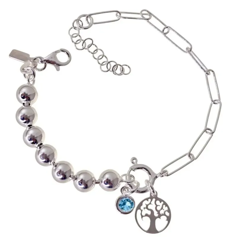 Pulsera Plata de Ley 925m de 16 cm. Árbol de la vida amuleto de 10 mm