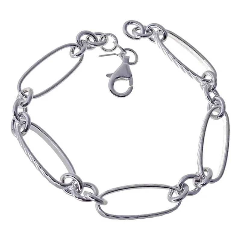 Pulsera en Plata de Ley 925m de 19.5 cm. asas huecas ovaladas de 22 x