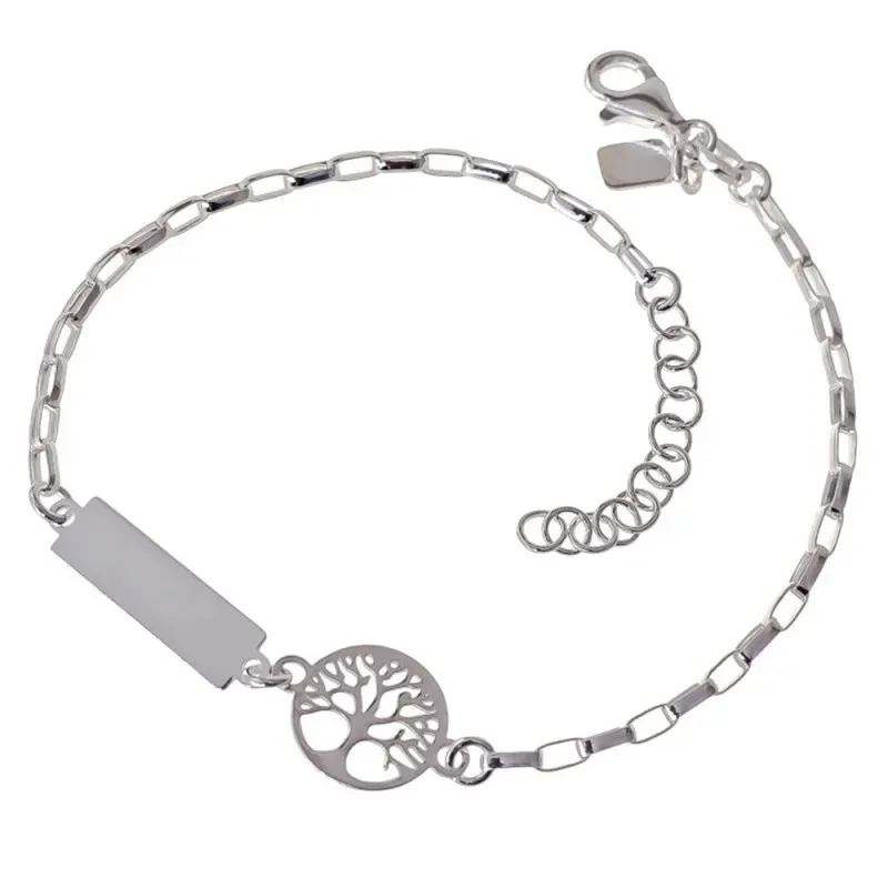 Esclava Pulsera Plata Ley 925m 17 cm. Árbol Vida 10 mm. chapa 15 mm..