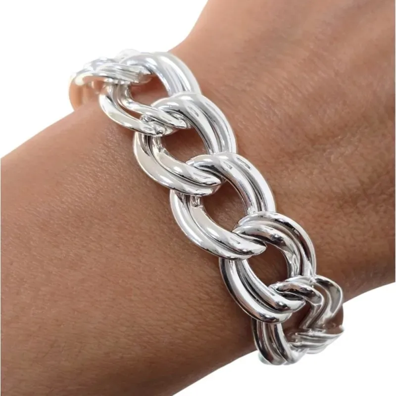 Pulsera en Plata de Ley 925m de 19 cm. con eslabones grandes dobles h