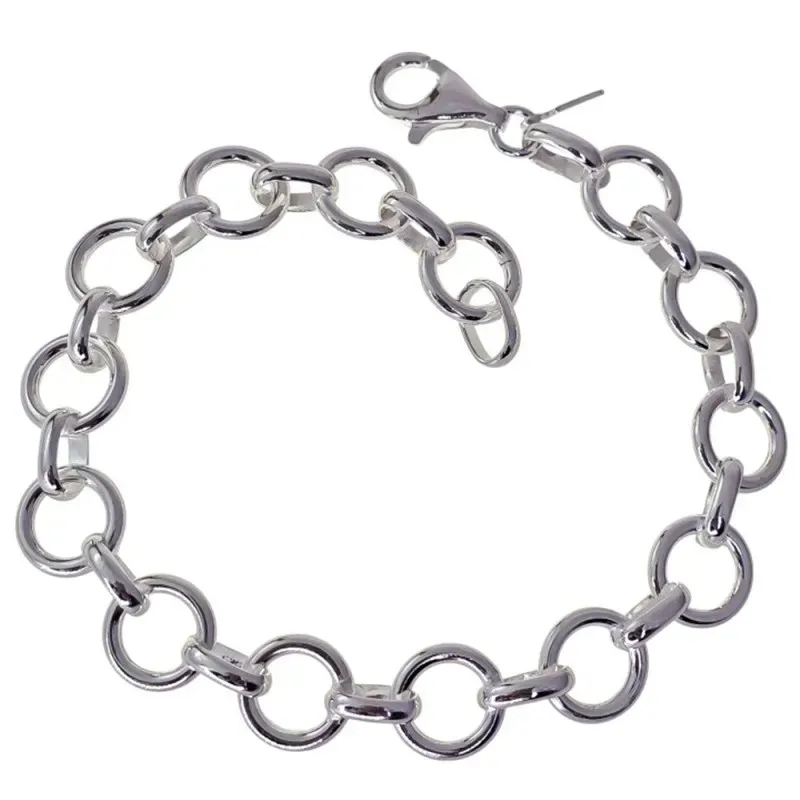 Pulsera en Plata de Ley 925m de 19 cm. con eslabones huecos redondos