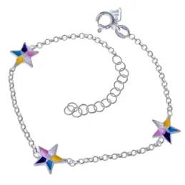 Pulsera Infantil Plata Ley 925m de 16 cm. con estrellas esmaltadas en
