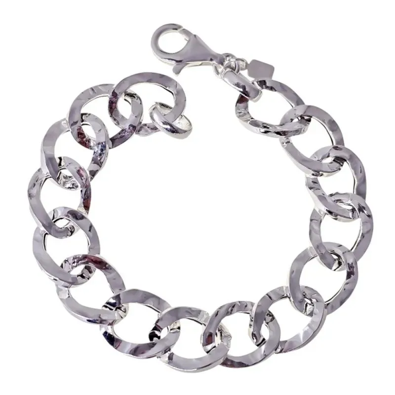 Pulsera Eslabones Grandes en Plata de Ley 925m de 19 cm. asas huecas