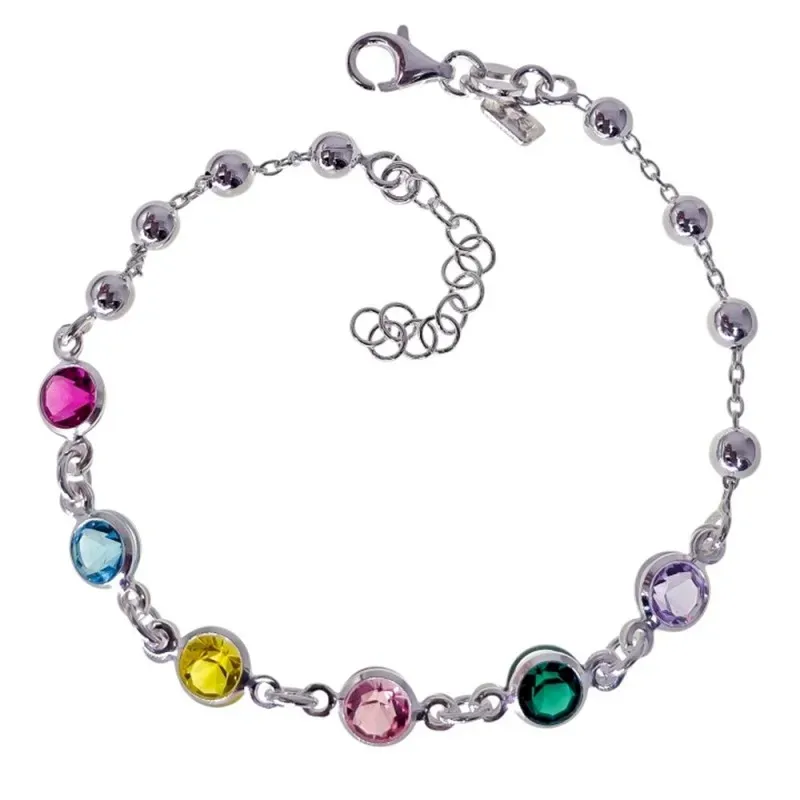 Pulsera en Plata de Ley 925m de 17 cm. con circonitas color 6 mm. con