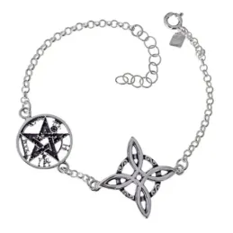 Nudo de Bruja y Tetragramatón Pulsera Protectora en Plata de Ley 925m