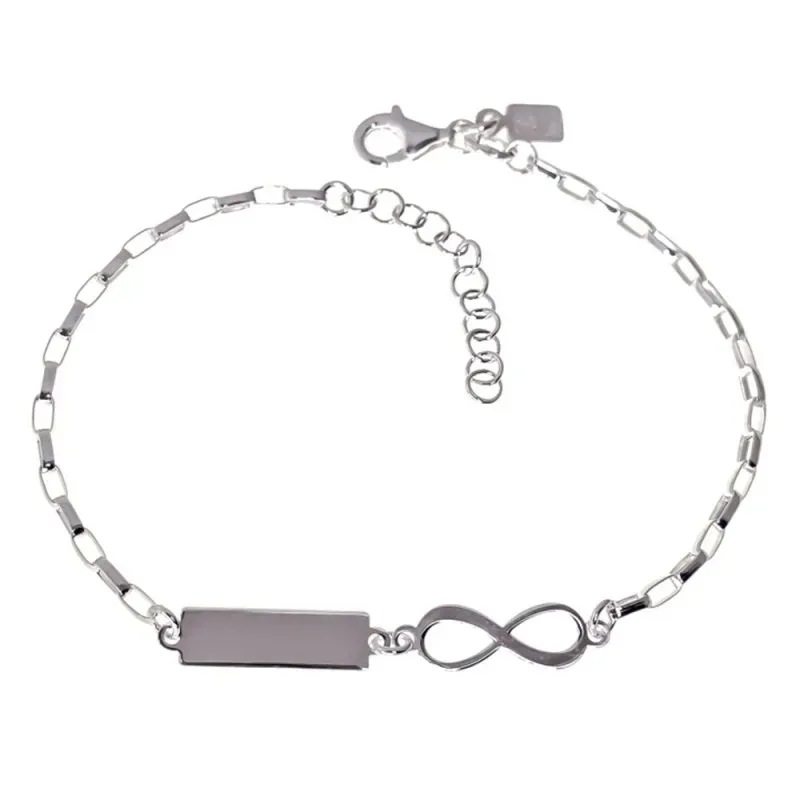 Pulsera Plata Ley 925m 17 cm. símbolo infinito 15 mm. chapa 15 mm.. G