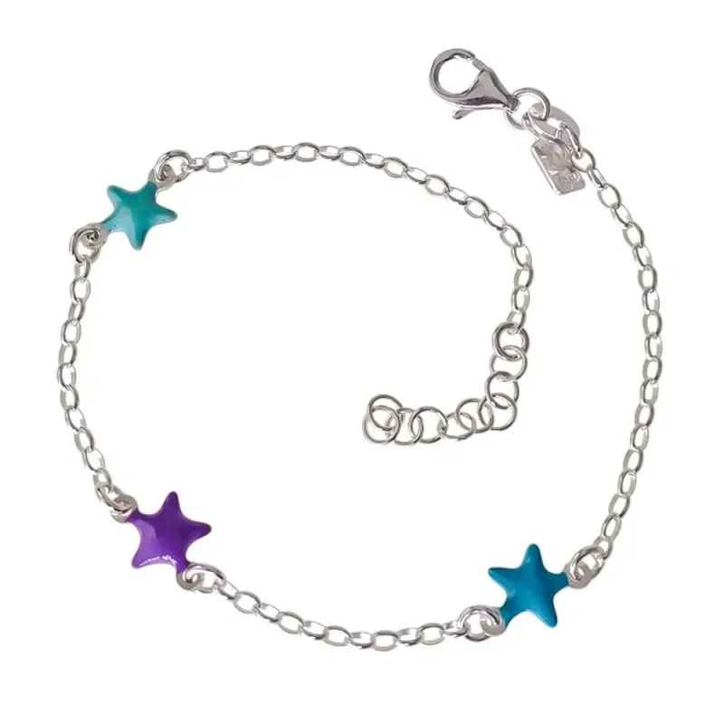 Pulsera Infantil en Plata de Ley 925m con 17 cm. estrellas de 7 mm. e