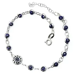 Pulsera de Ojos Turcos en Plata de Ley 925m con 17 cm. amuletos de 8