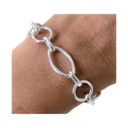 Pulsera Plata Ley 925m de 19 cm. con eslabones huecos ovalados de 20