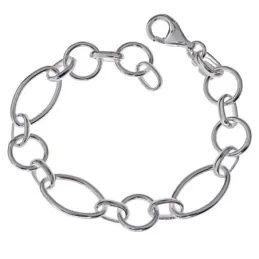 Pulsera Plata Ley 925m de 19 cm. con eslabones huecos ovalados de 20