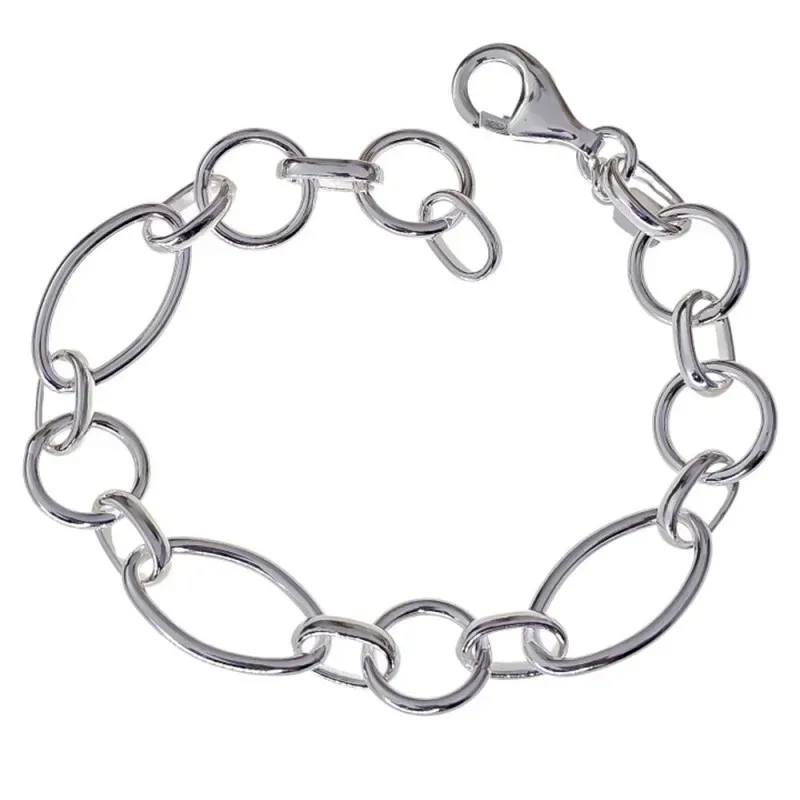Pulsera Plata Ley 925m de 19 cm. con eslabones huecos ovalados de 20