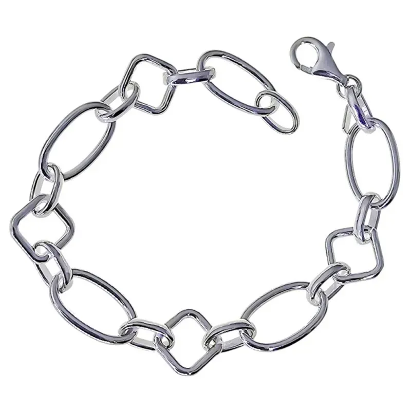 Pulsera en Plata de Ley 925m con 19 cm. rombos de 12 mm. con eslabone