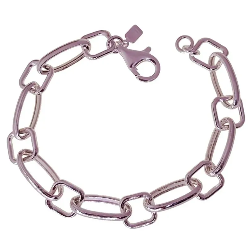 Pulsera en Plata de Ley 925m de 19 cm. con asas huecas cuadradas 10 m
