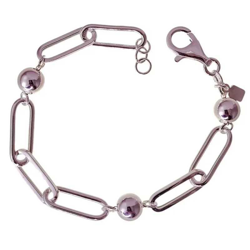 Pulsera en Plata de Ley 925m de 19 cm. con asas huecas ovaladas de 20