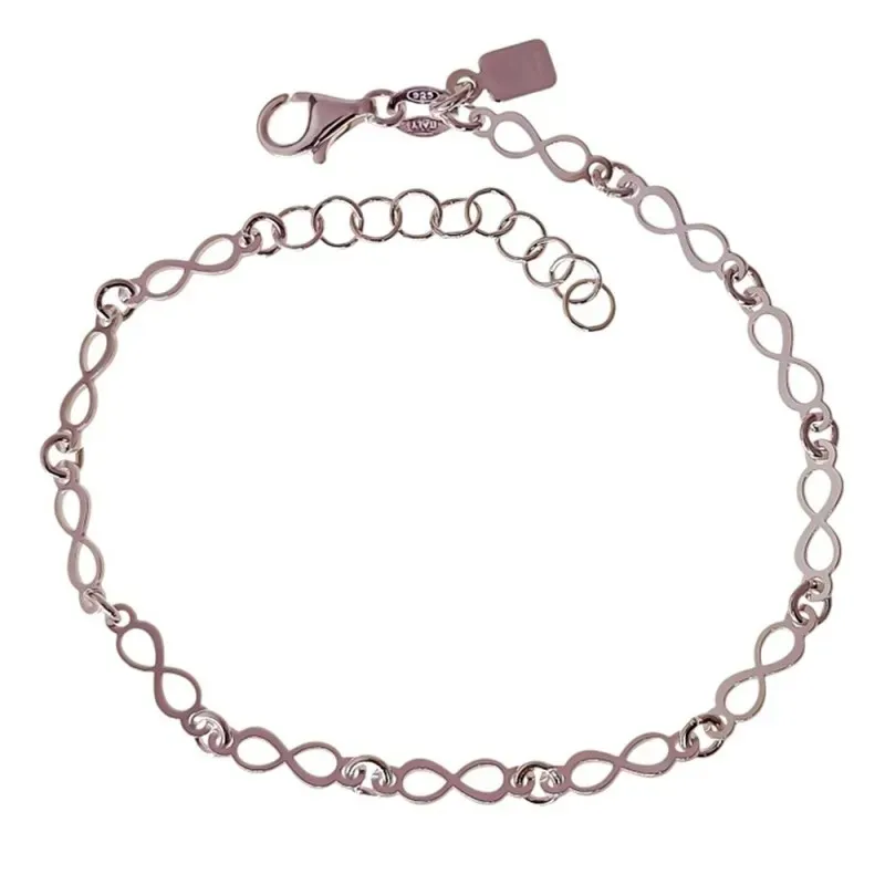 Pulsera en Plata de Ley 925m de 16 cm. con símbolos infinitos de 8 mm