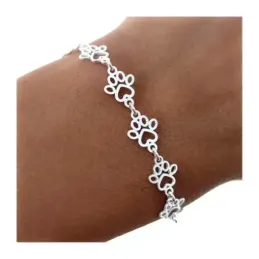 Pulsera con Huellas de Perro en Plata de Ley 925m de 17 cm. tamaño hu