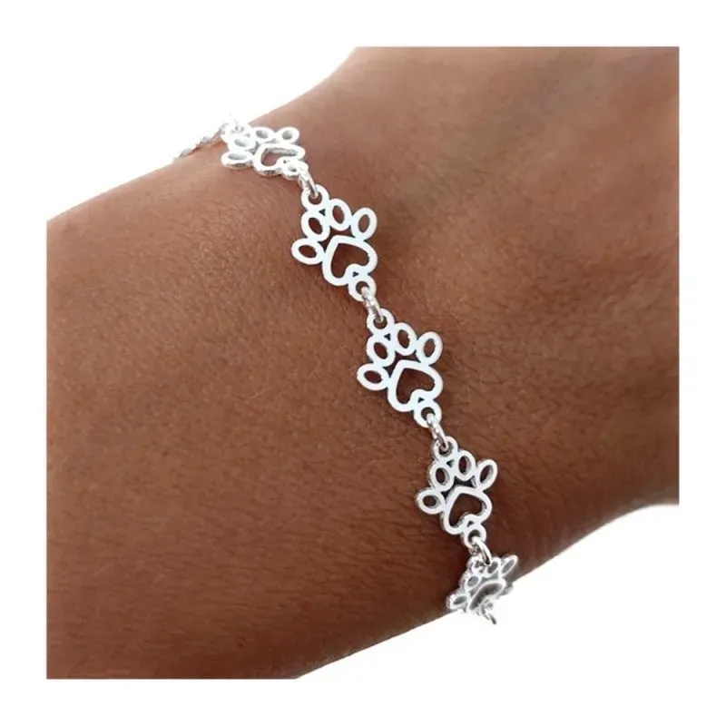 Pulsera con Huellas de Perro en Plata de Ley 925m de 17 cm. tamaño hu