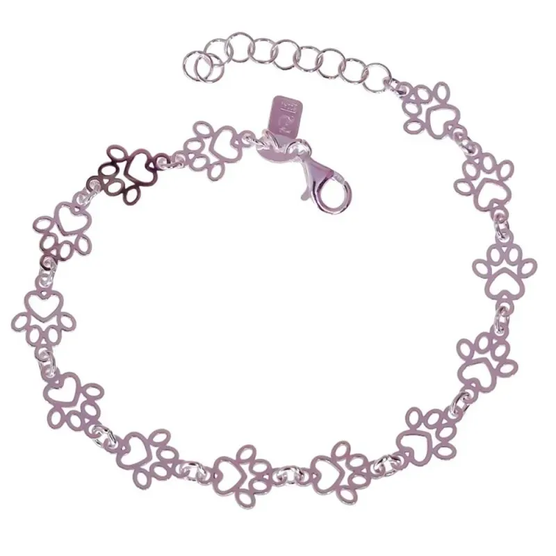 Pulsera con Huellas de Perro en Plata de Ley 925m de 17 cm. tamaño hu