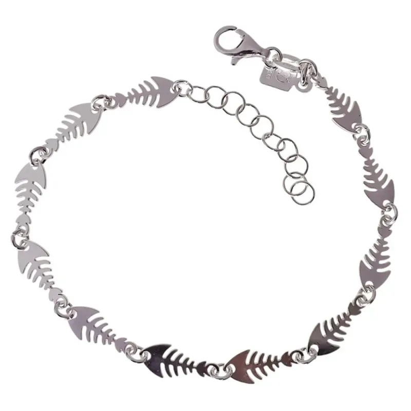 Pulsera en Plata de Ley 925m de 16 cm. con raspas de pescado de 11 x