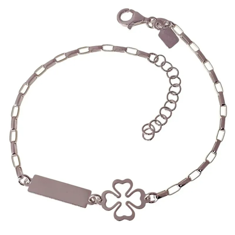Pulsera Plata Ley 925m de 17 cm. con Trébol calado de 10 mm. y chapa