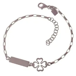 Pulsera Plata Ley 925m 17 cm. Trébol 10 mm. y chapa de 15 x 5 mm.. Gr