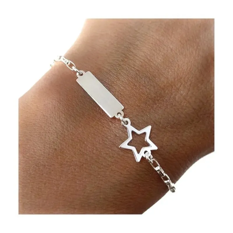 Pulsera Plata Ley 925m de 17 cm. con Estrella calada de 10 mm. y chap