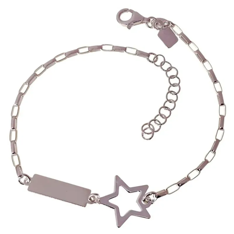 Pulsera Plata Ley 925m 17 cm. Estrella 10 mm. y chapa de 15 x 5 mm..