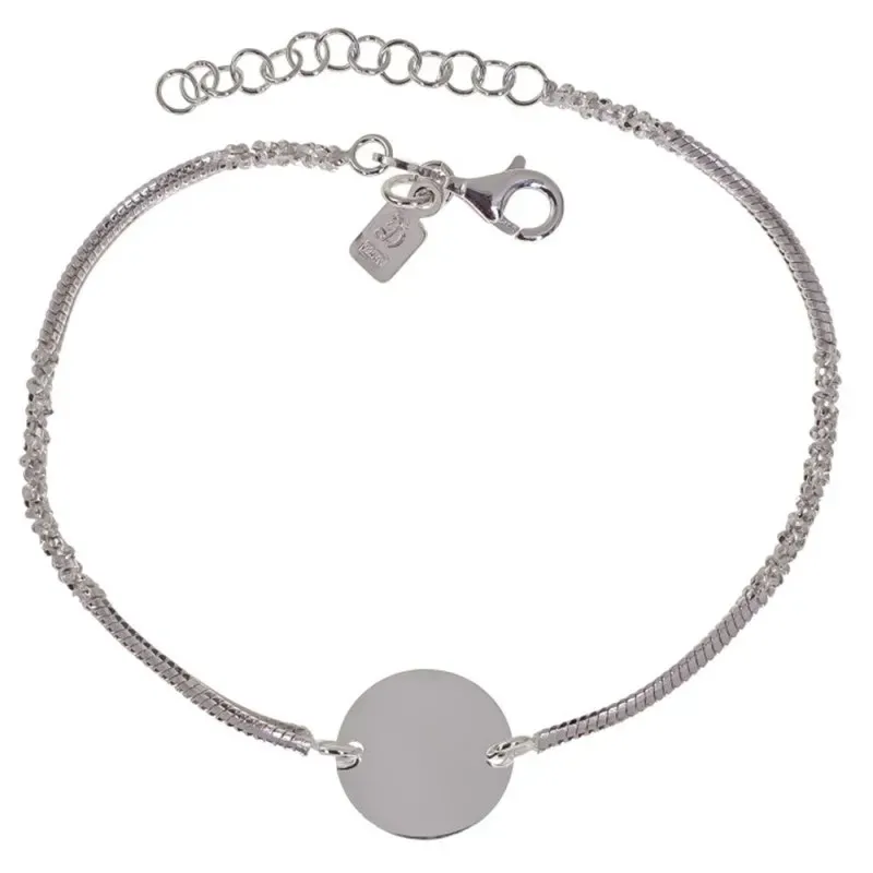 Pulsera en Plata Ley 925m de 17 cm. con disco de 11 mm. cadena cola d