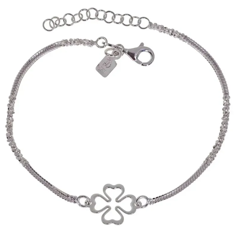 Pulsera en Plata de Ley 925m de 17 cm. con Trébol de 10.5 mm. cola de