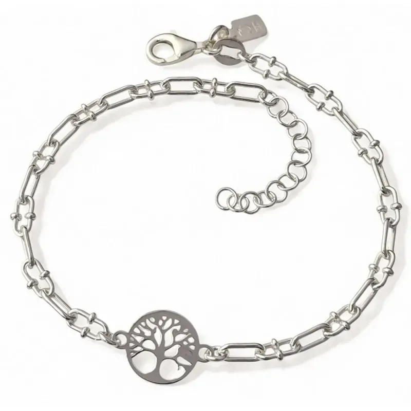 Pulsera Árbol de la Vida en Plata Ley 925m de 17 cm.cadena forzada ma