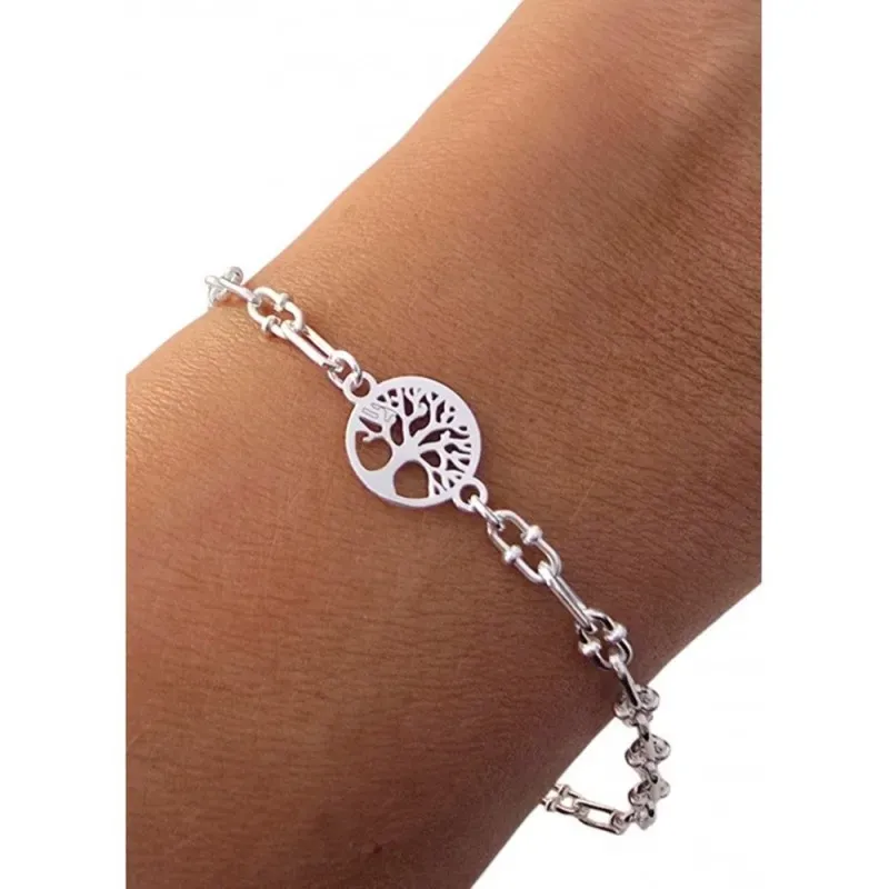 Pulsera Árbol de la Vida en Plata Ley 925m de 17 cm.cadena forzada ma