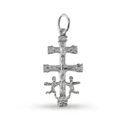 Cruz plata Ley 925m 27mm. Caravaca Virgen detrás [AC0050]