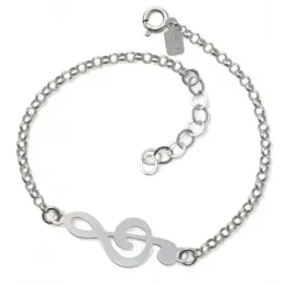 Pulsera plata Ley 925m clave sol cadena rolo [AB1398]