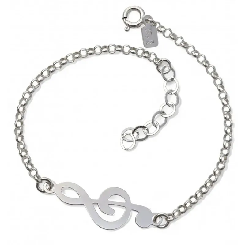 Pulsera plata Ley 925m clave sol cadena rolo [AB1398]