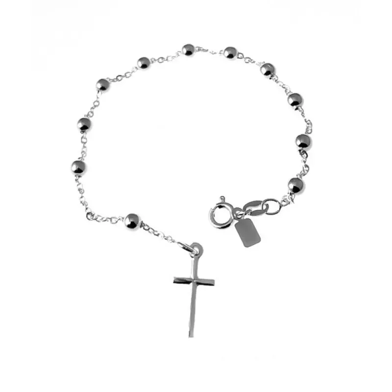 Pulsera plata ley 925m rosario bolas 4mm. [AB0330]