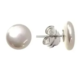 Pendientes plata Ley 925m perla cultivada botón 12mm. [AB3520]