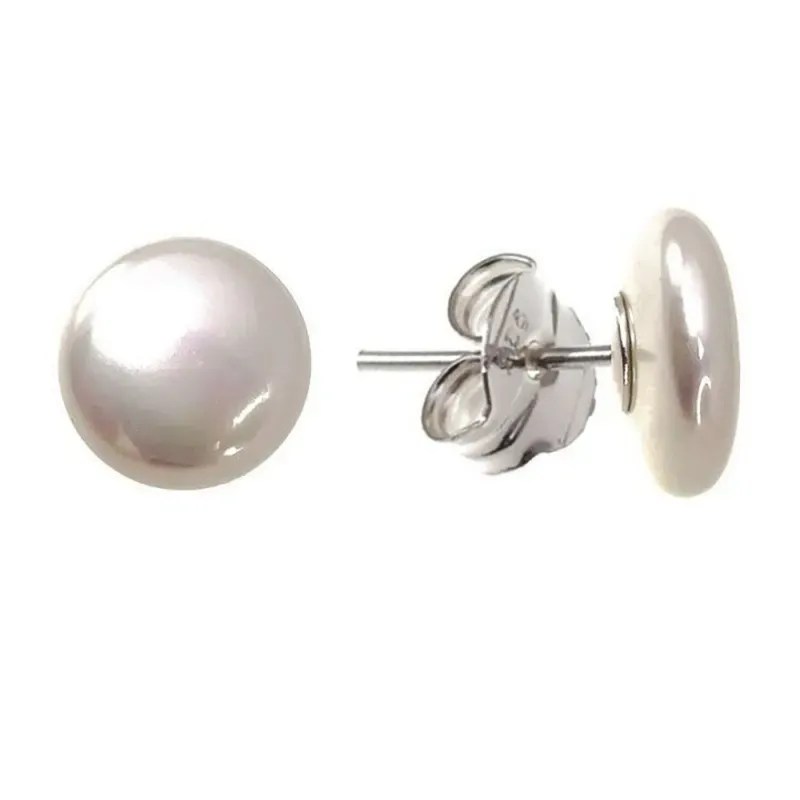Pendientes plata Ley 925m perla cultivada botón 12mm. [AB3520]