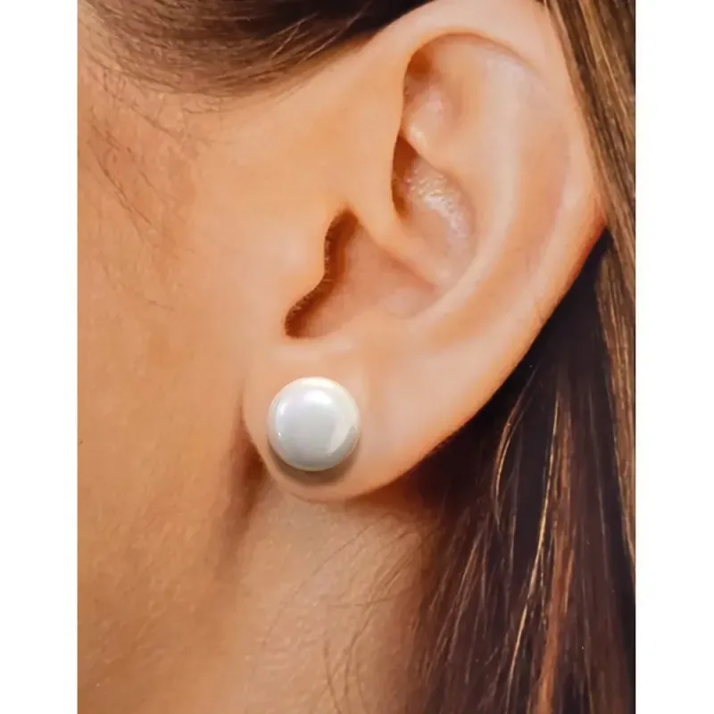 Pendientes plata Ley 925m perla cultivada botón 12mm. [AB3520]